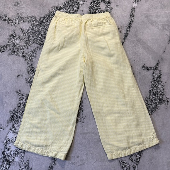 Loft Pants Womens Sz M Yellow Pin Stripes Wide Leg Linen Blend Trousers Pull on - Picture 2 of 10